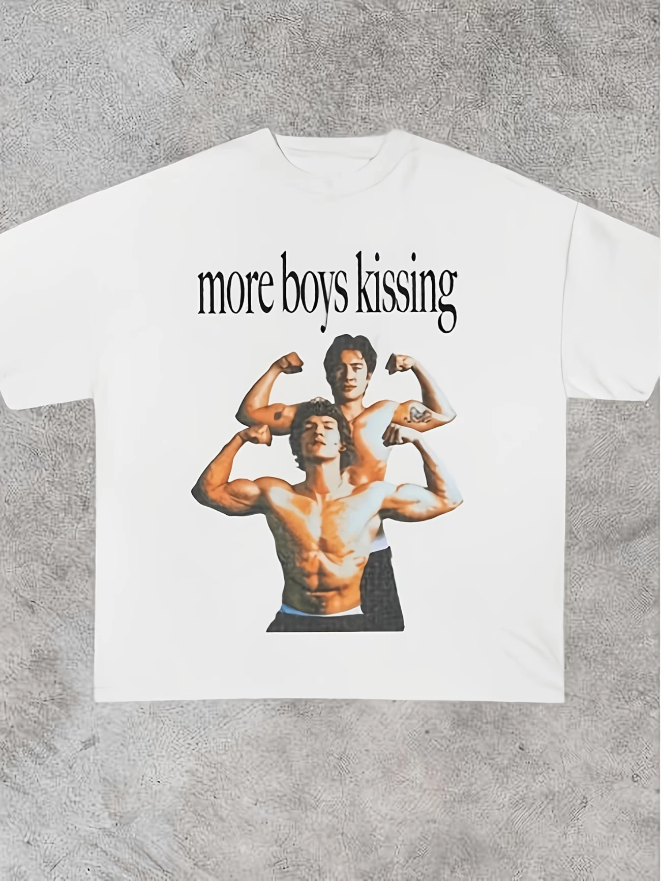 Men's Vintage Retro Trendy More Boys Kissing Harajuku Print T Shirt Summer Oversize Tee Women Streetwear Casual Top Y2k Punk