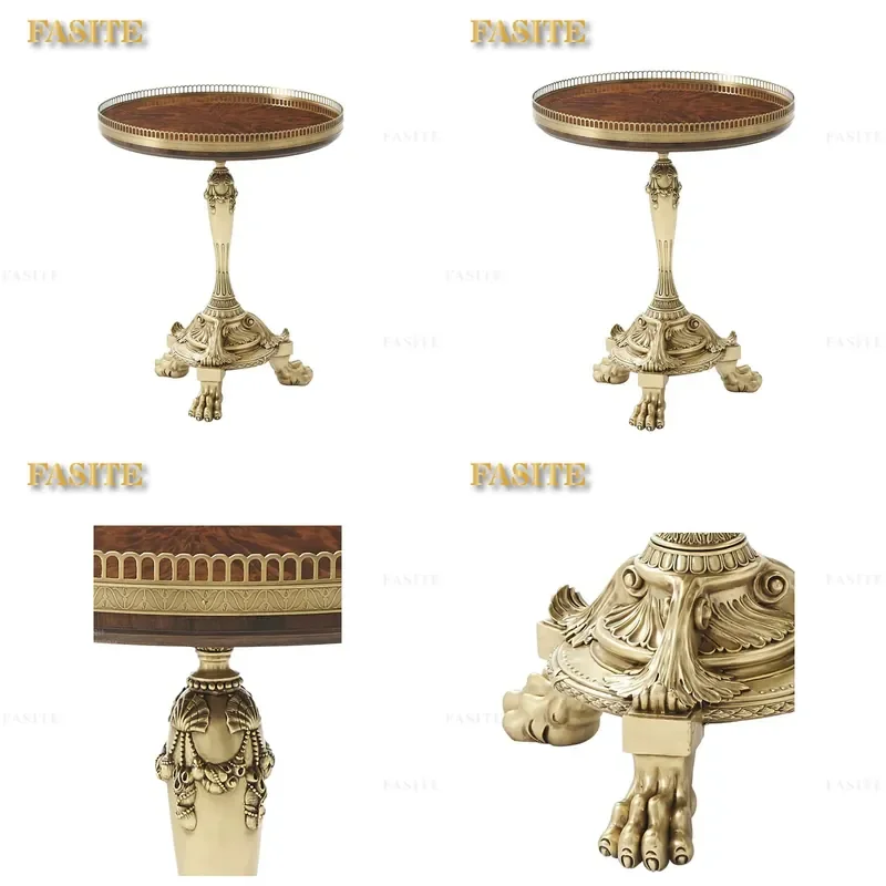 For Neoclassical Living Room Small Round Coffee Table All Copper Wood Grain