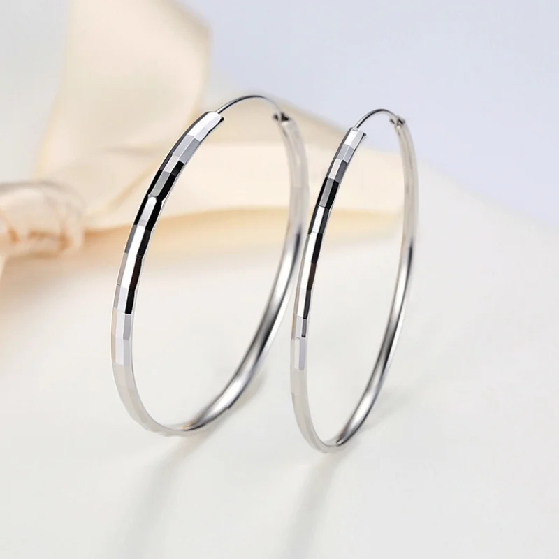 Ladies' Hoop Laser Earrings 18K Gold Plated 925 Silver 3.0mm Fashion Earrings Girls' Date Party Gift