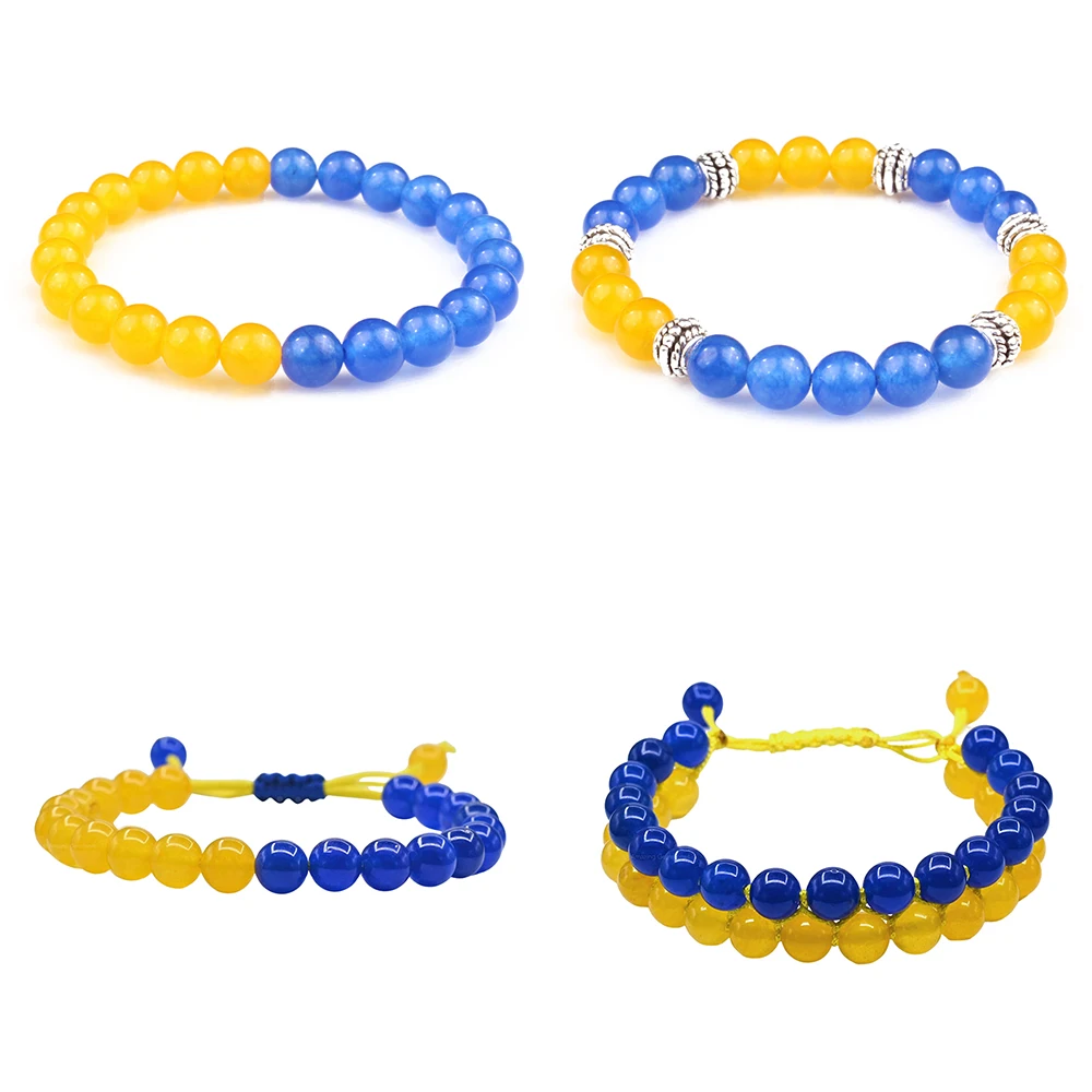 Natural Stone Ukraine Flag Bracelet for Men Women Ukrainian Yellow Blue Bead Bangles Bracelets Stitching Color Fashion Jewelry