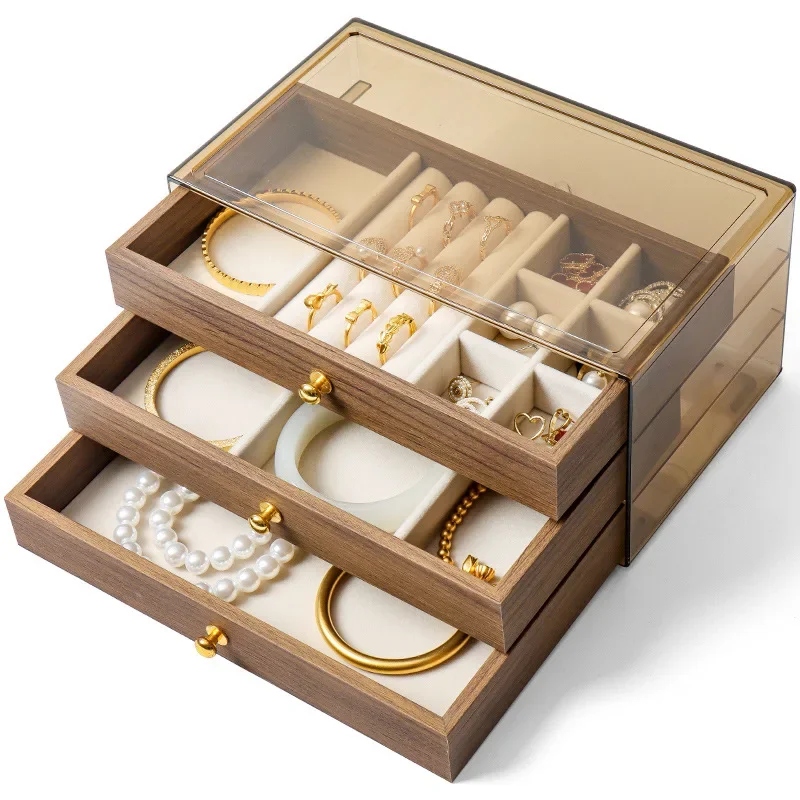 

New Chinese desktop retro jewelry dust box household multi-grid jewelry box