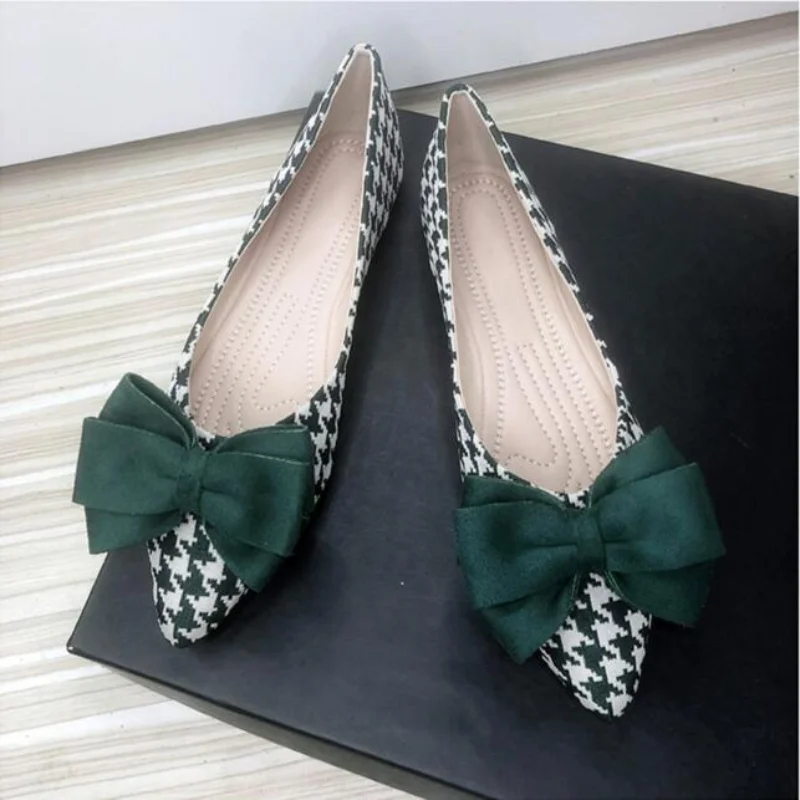 Oversized Women's Shoes 33-43 Thousand Bird Check Flat Shoes Women's Pointed Casual Ladies Shoes Zapatos De Mujer Loafers Women