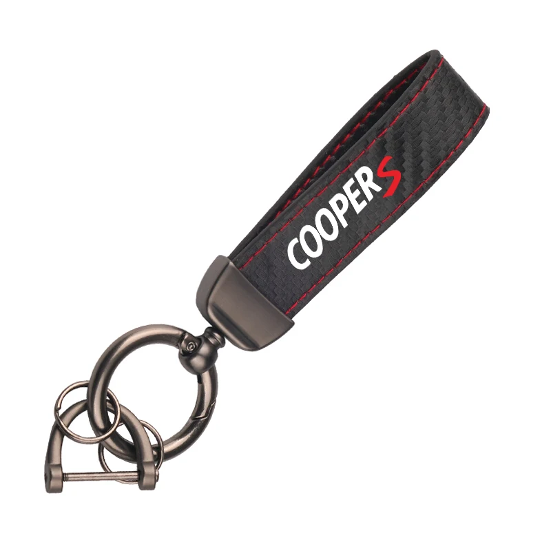 Leather Carbon Fiber Car Ring Keychain Trinket Zinc Alloy Keyrings Rotate For Mini Cooper S One JCW R55 R56 R50 R53 R60 F55 F56