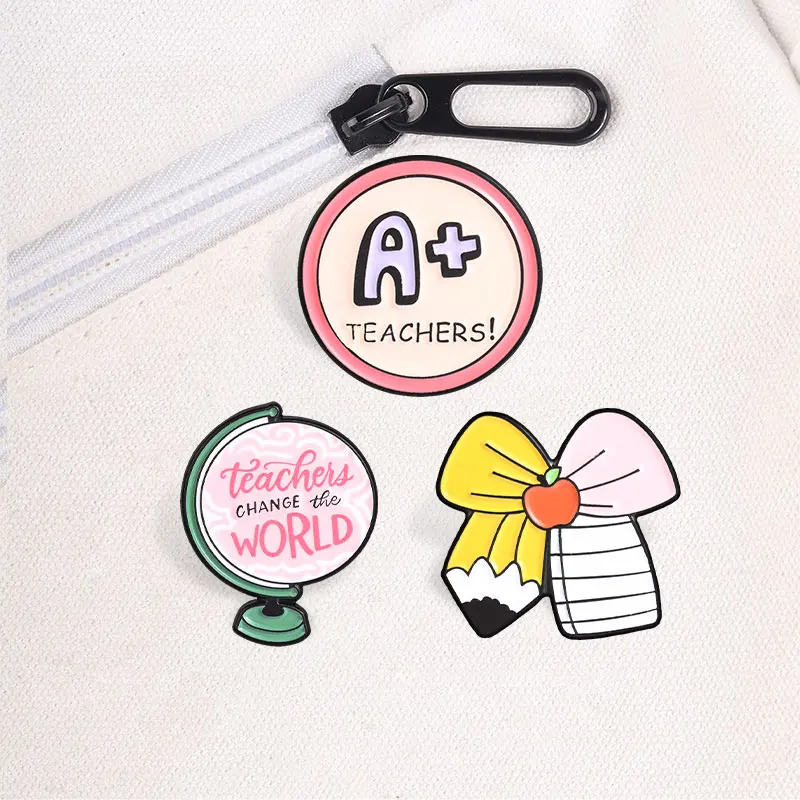 Teacher Appreciation Enamel Pin Set A+ Teachers Globe Pencil Brooch Lapel Badge Jewelry Gift For Educator School Staff