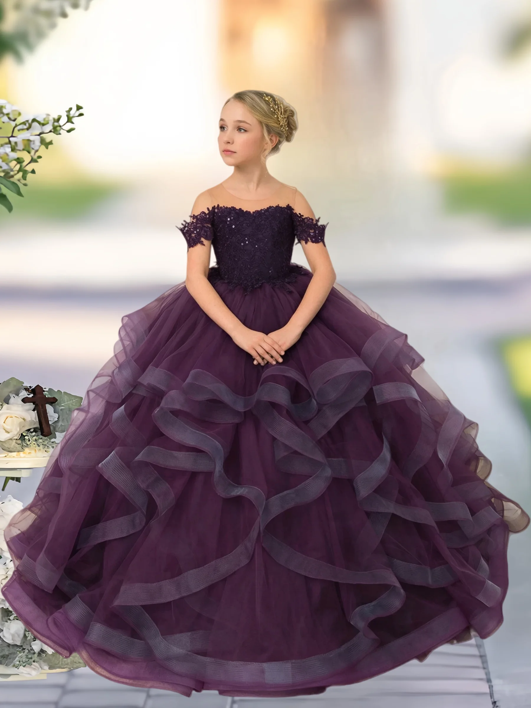 

Длинное вечернее платье для девочек-подростков из фатина с кружевом и пайетками, с вырезом-лодочкой, фасон А-силуэт, для свадеб и торжеств