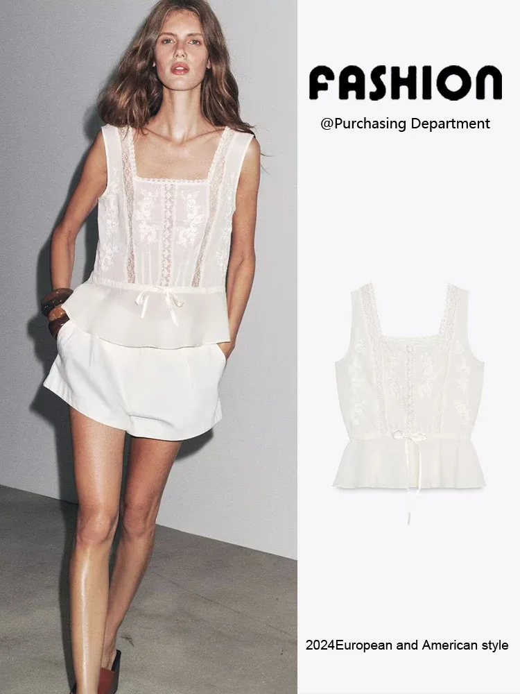 Faionable Lace Decorated Svel Summer New Arrival Women's Top Innerwear Sle Vest 2025 Seasonal Commute Loose Fit Reg...