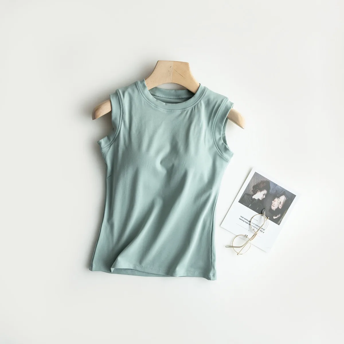 6 Colors Cotton Camisole With Padded Bust Women Sleeveless Undershirt Summer Solid Color Outerwear Simple Slim Fit T-shirt Top