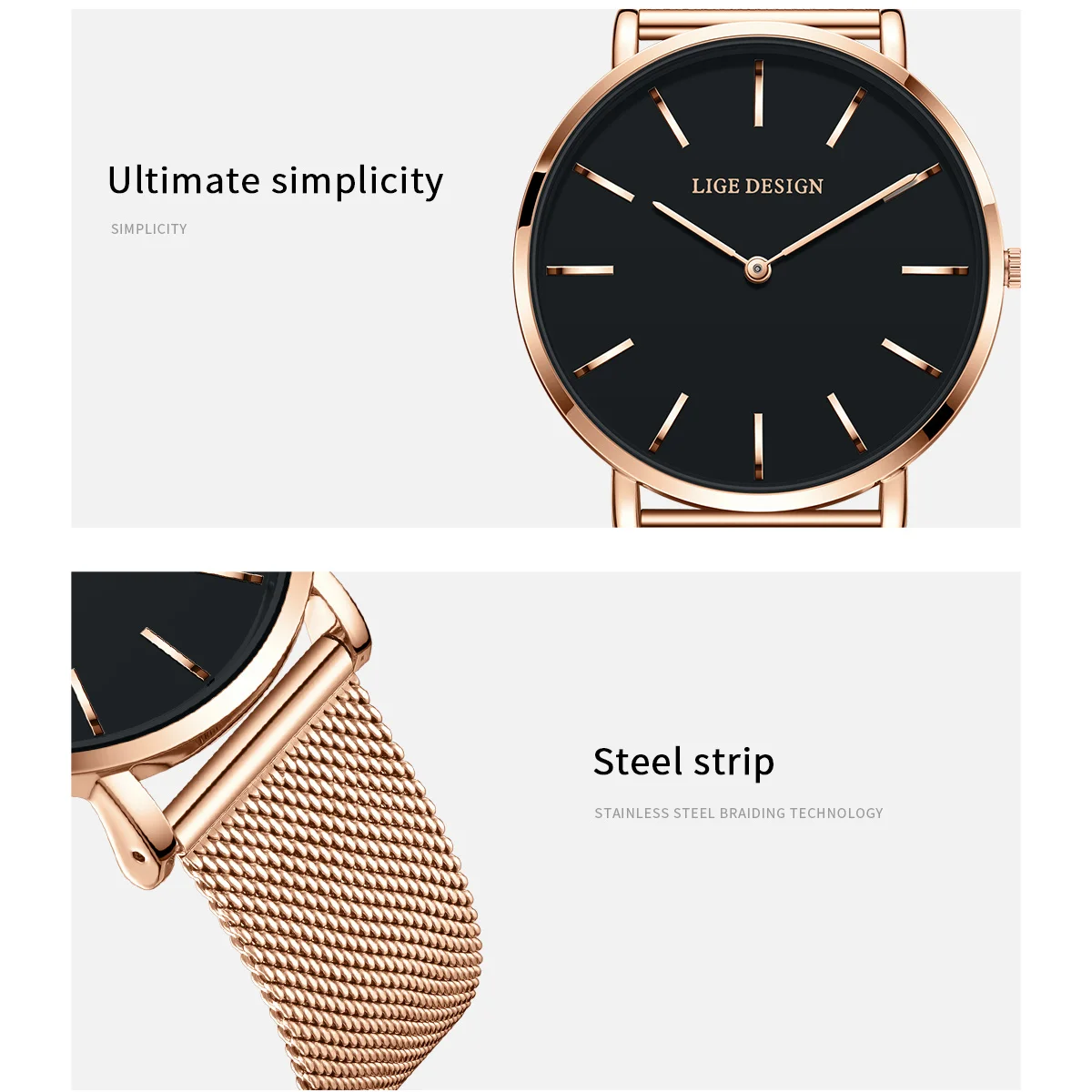 LIGE Elegant Ladies Watch Fashion Simple Business 30M Waterproof Women Watches Luxury Classic Stainless Steel Quartz Wristwatch