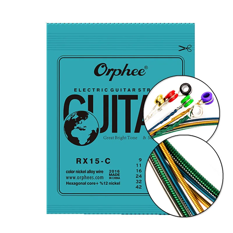 Orphee Electric Guitar Strings Nickel Alloy Accessories Colour Hexagonal Carbon Steel RX15-C 009-042