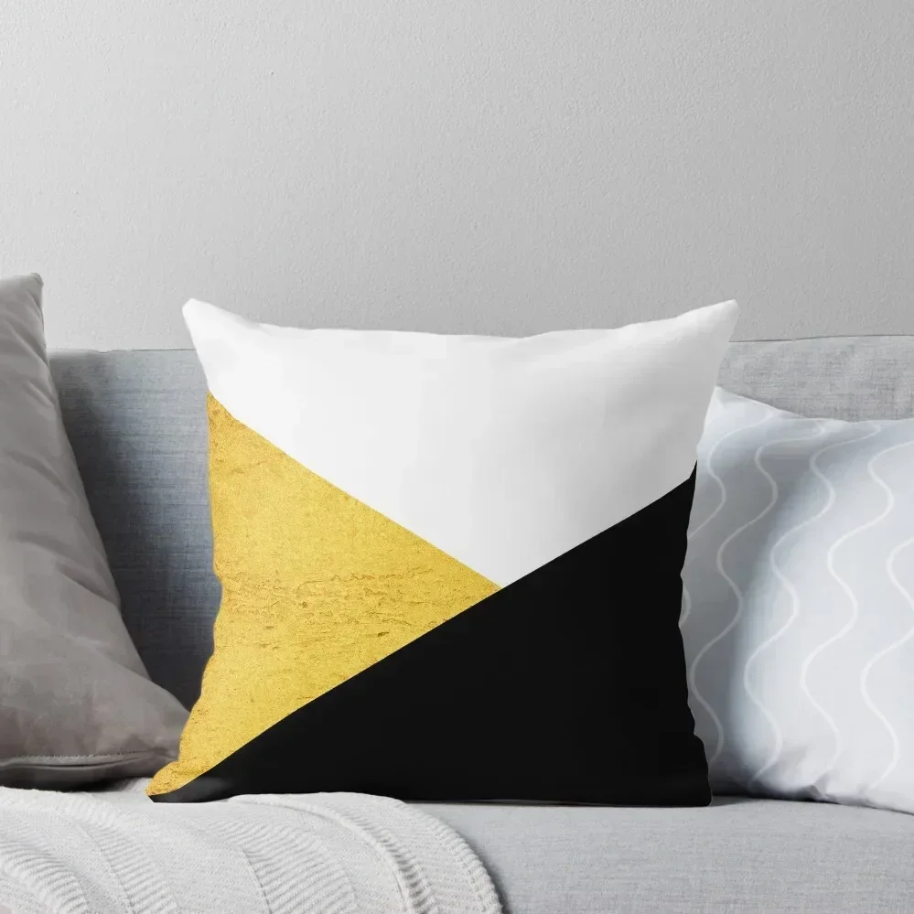 

Abstract geometric modern minimalist collage of black, white, gold texture colorblock Throw Pillow luxury covers pillow