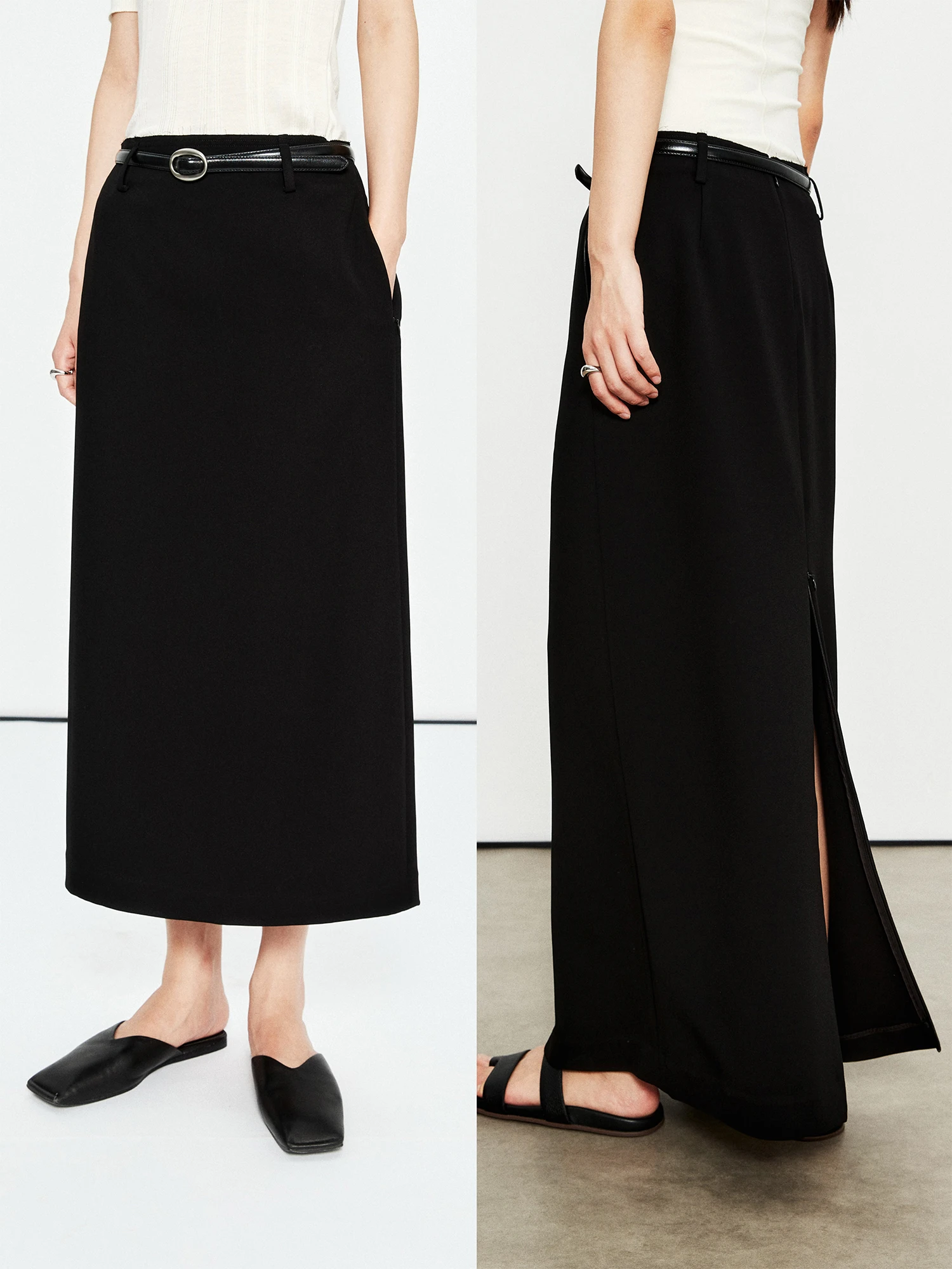 

MRS Studios Faionable Long Acetate Fabric Zipper Mid-Length Suit Skirt Casual Wet-ng Ci Commute Urban Daily H-Line