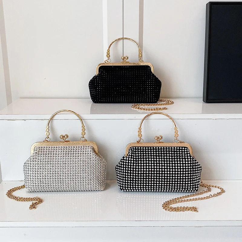 

Роскошная стильная женская вечерняя сумка с блестящим бриллиантовым зажимом, клатч премиум-класса, сумка на одно плечо, сумки для банкетной вечеринки, сумки с цепочкой