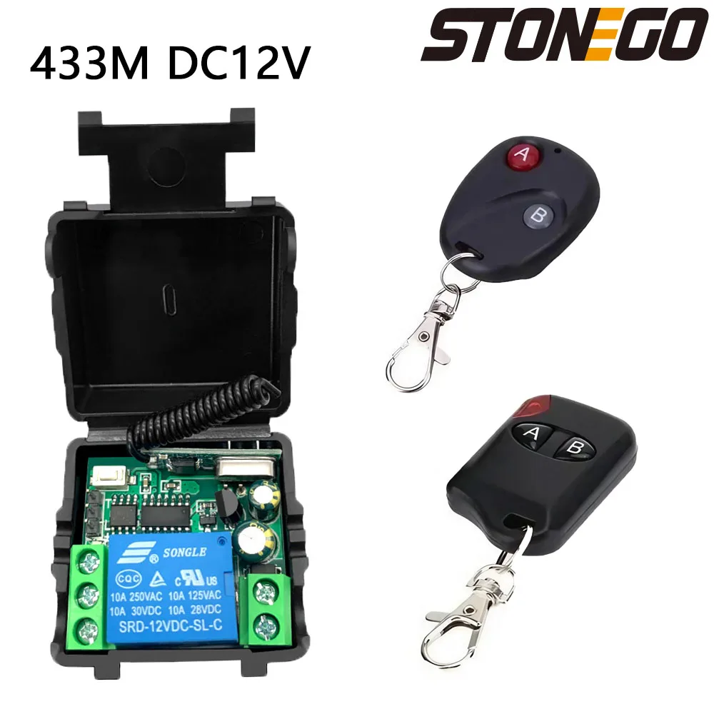 

Беспроводной Радиочастотный пульт дистанционного управления STONEGO 433 МГц, переключатель постоянного тока 12 В, Электрический модуль, приемник, переключатель, дистанционное управление для лампочки, сделай сам