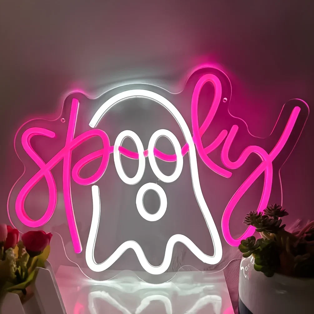 

Привидение Boo, неоновая вывеска светодиодный, вывеска с USB, регулировка яркости для Хэллоуина, дня рождения, спальни и других сцен