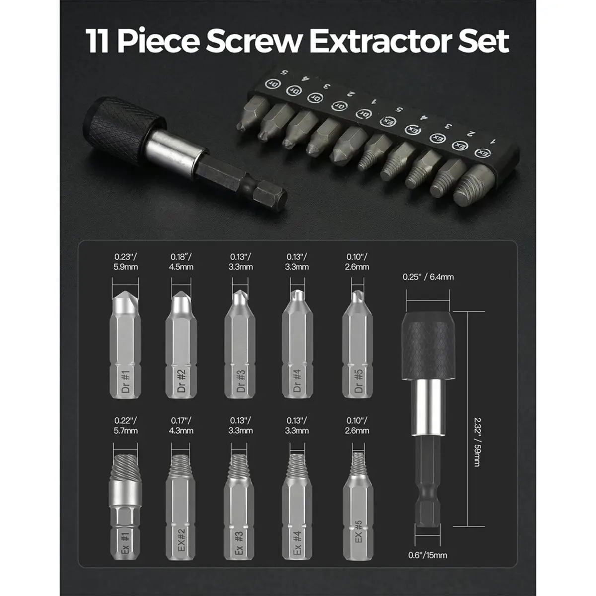 update. 11 PCS Screw Extractor Set with Self-Locking Extension Rod Fix Stripped & Damaged Screws Fast All-in-One Tool Kit