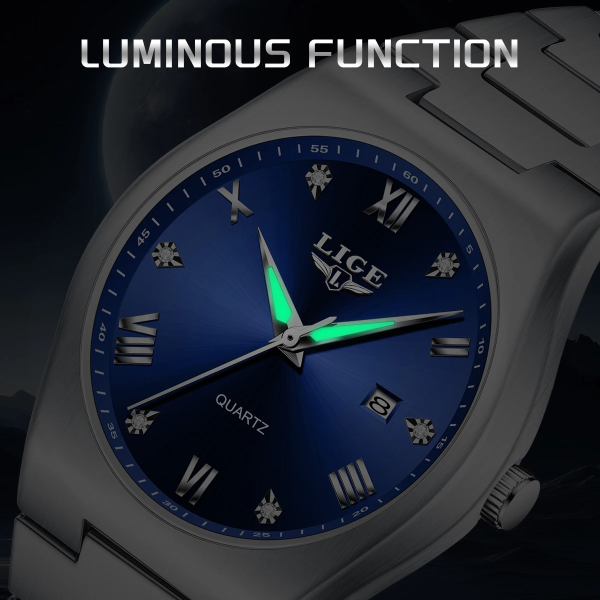 

LIGE новые роскошные кварцевые мужские наручные часы, спортивные мужские часы, водонепроницаемые светящиеся часы с датой недели, мужские часы из нержавеющей стали, мужские часы Reloj + коробка