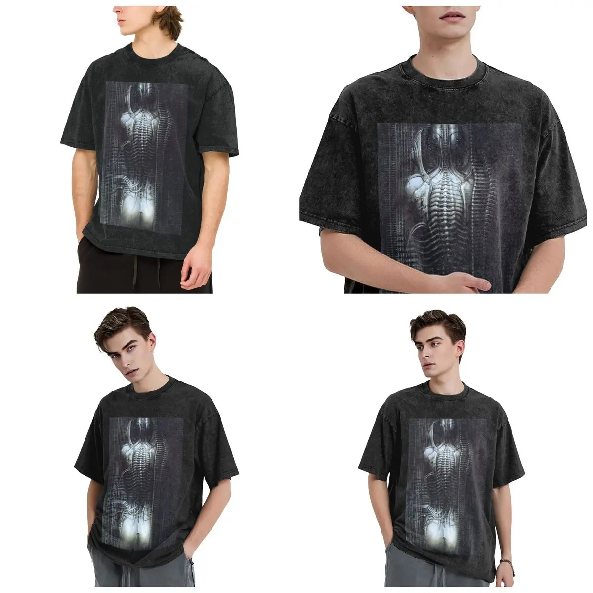 Streetwear T-Shirts New York City Vi Torso H R Giger Washed T Shirt Short Sleeve Hip Hop T-Shirt Tops Tees for Men Women