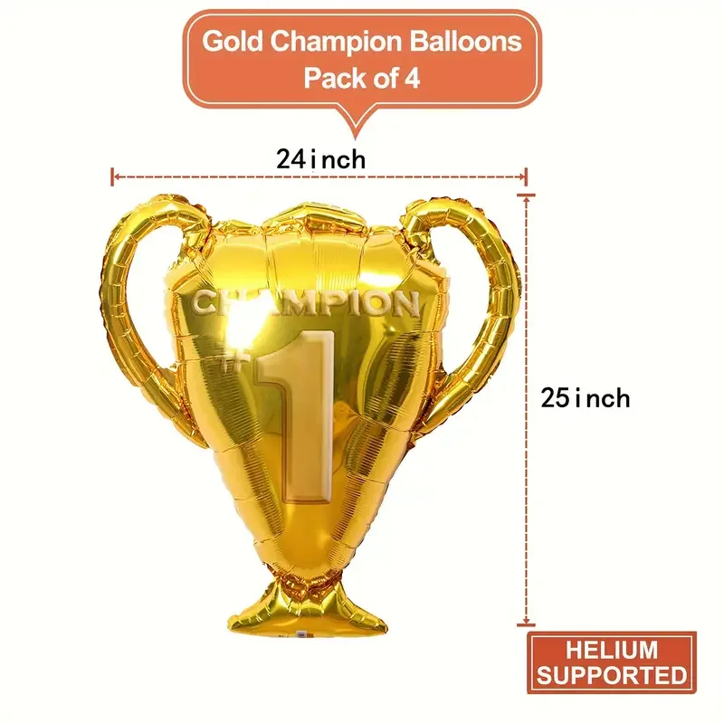 4 pieces, Champion Trophy Aluminum Film Balloon Football Basketball Anniversary Birthday Party Decoration