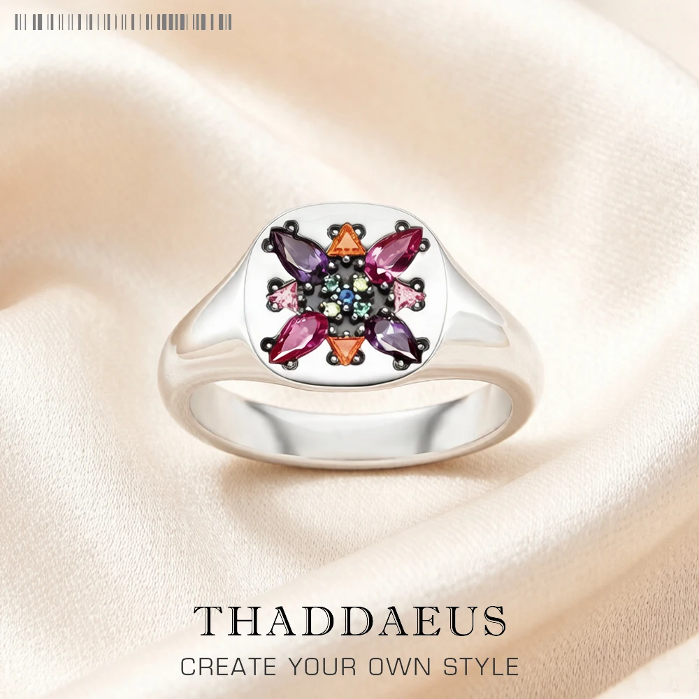 Anillo de flor de piedra colorida para mujer, estilo europeo, joyería fina Bohemia para mujer, regalo de Plata de Ley 925 pura a estrenar, Verano