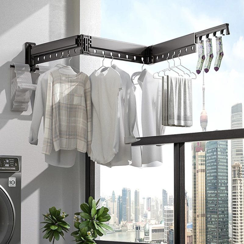 Folding clothes rack invisible telescopic clothes rod wall-hung balcony indoor cool bask in the quilt household artifact outsid