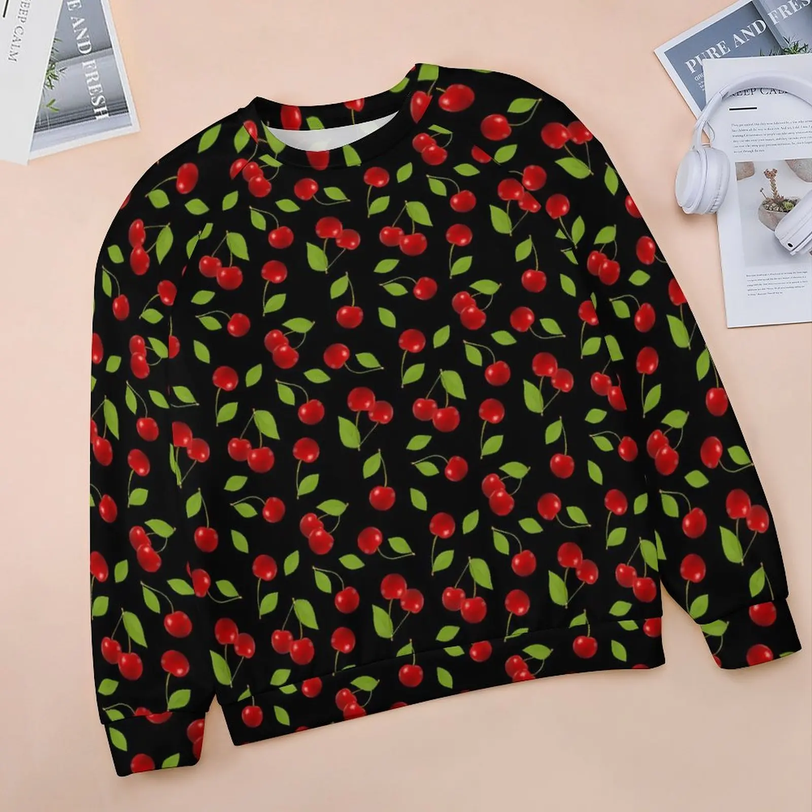 Cute Cherries Hoodies Women Long-Sleeve Green Leaves Y2k Casual Hoodie New Arrival Harajuku Oversize Pattern Sweatshirts