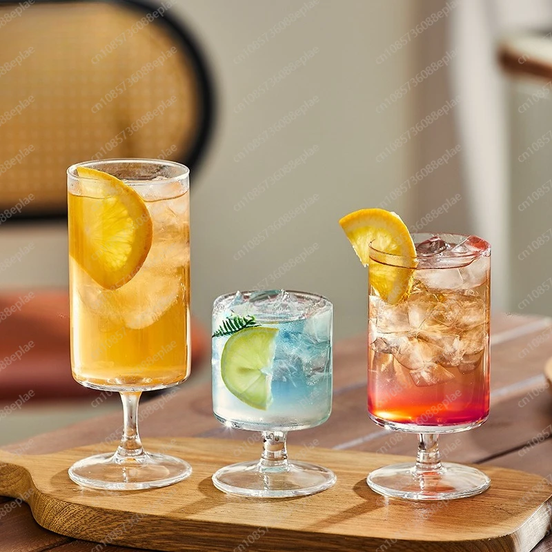 Simple ins wind straight height foot glass cup bar high value cocktail  household juice beverage