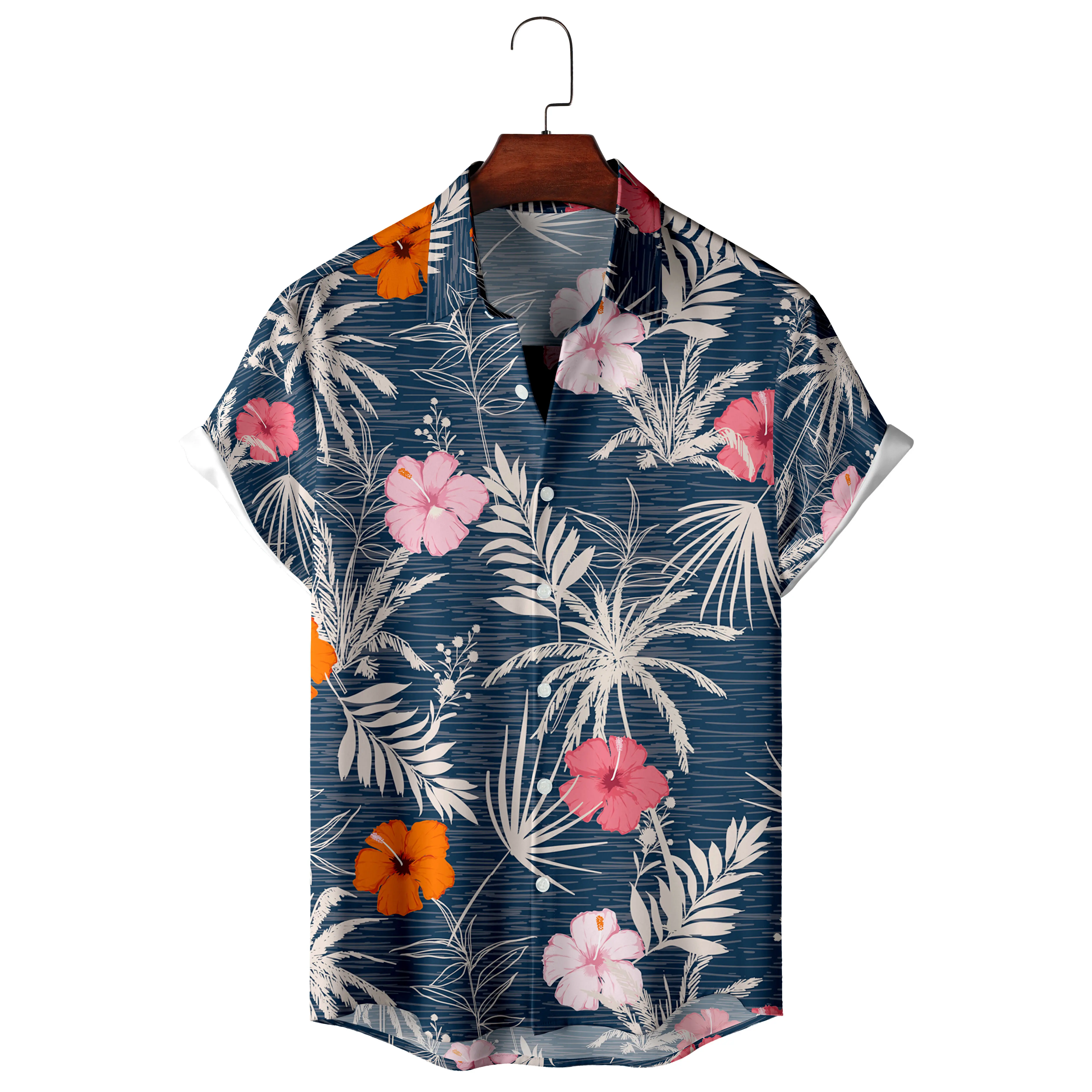 Camisa havaiana de manga curta masculina, padrão de frutas tropicais, top extragrande de abacaxi, moda casual, verão, 2023