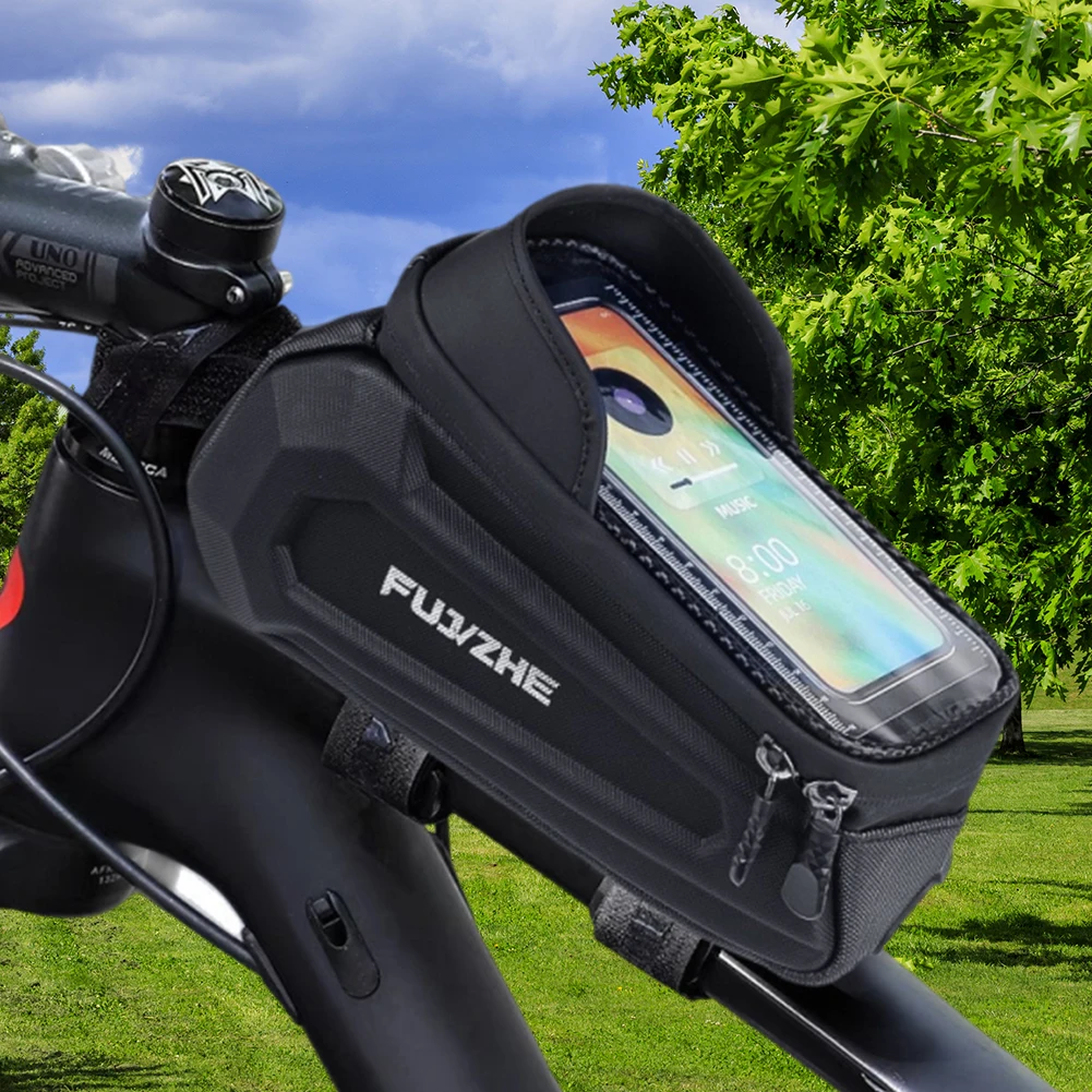 1.5L バイクトップチューブバッグ 防水バイクフロントフレームバッグ ハードシェルバイクフォンバッグ サイクリングポーチ ロードバイク マウンテンバイク用