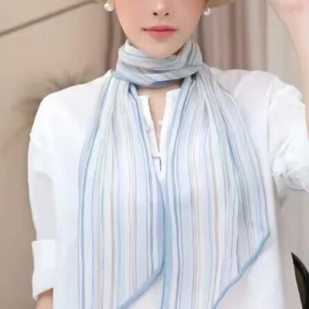 1 new vertical striped long silk scarf women's light chiffon versatile decorative scarf spring and summer temperament long scarf