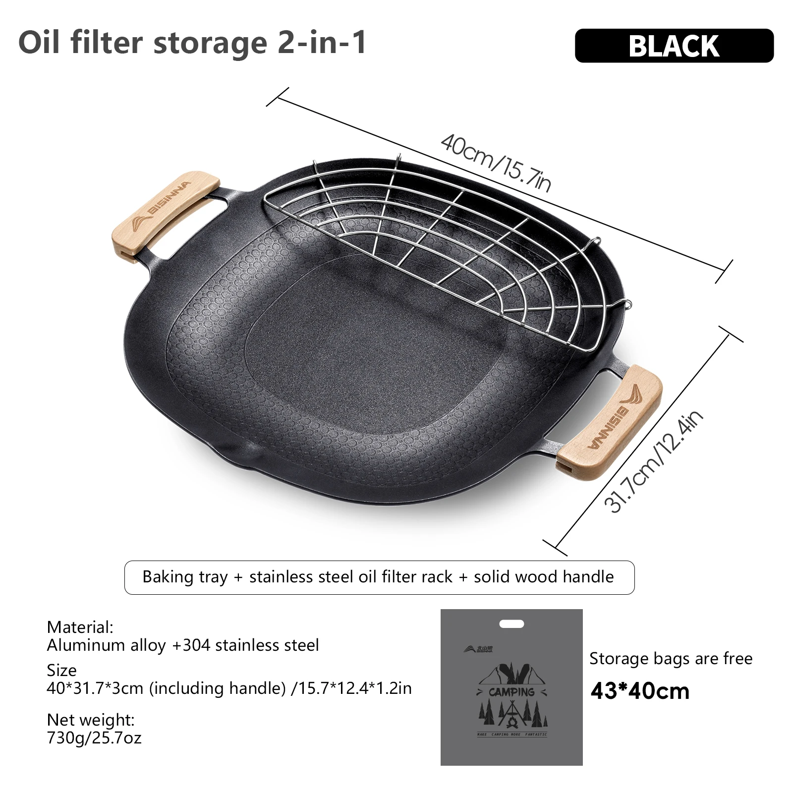BISINNA 32 CM Draagbare Grill Pan Thuis Keuken Aluminium Non-stick Koekenpan Outdoor Picknicken Kookgerei