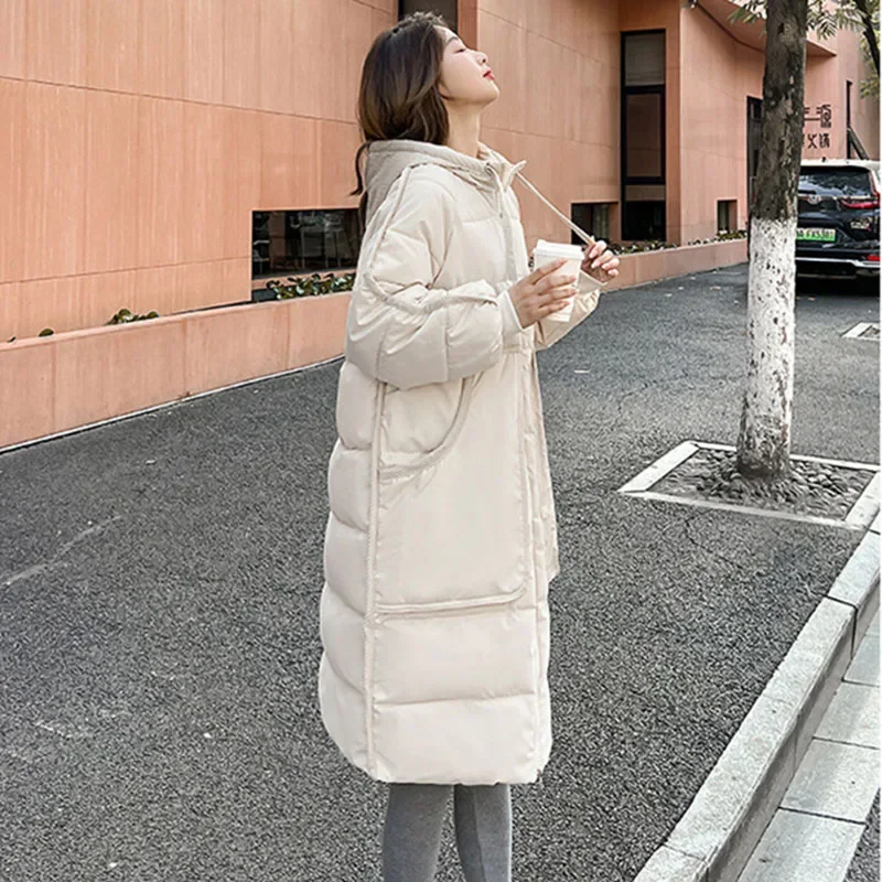 Parka longue rembourrée en coton pour femme, pardessus épais et chaud, velours côtelé épissé, combinaison à capuche, streetwear à la mode, hiver 2024