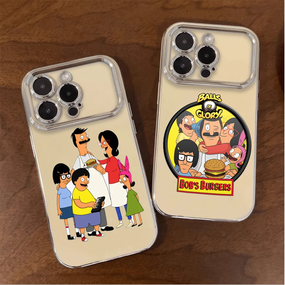 Cartoon B-Bobs Burgers Luxury Electroplated Large Window Cute Phone Case Suitable For iPhone 16 15 14 13 12 11 Pro Max