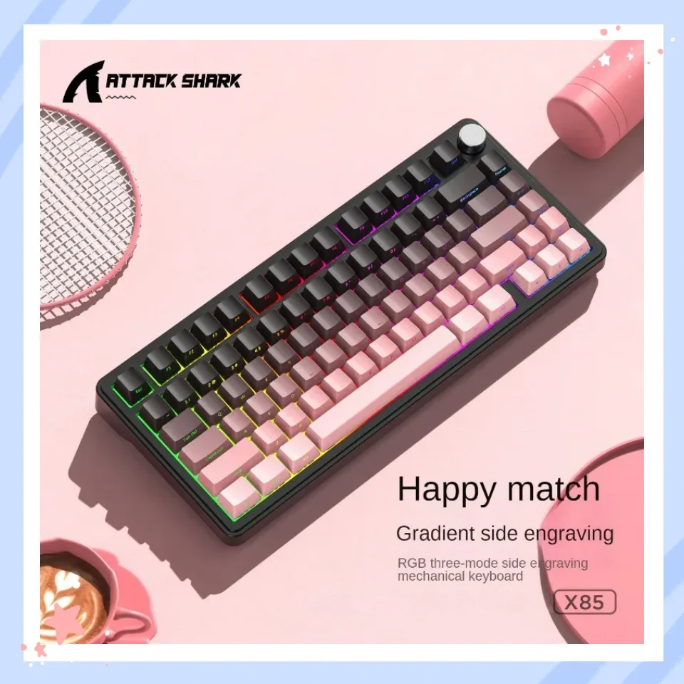 Attack Shark X85 Wireless Bluetooth Gradient Colour Full Keys Hot Swap Mechanical Computer Keyboard Metal Knob Gaming Keyboard