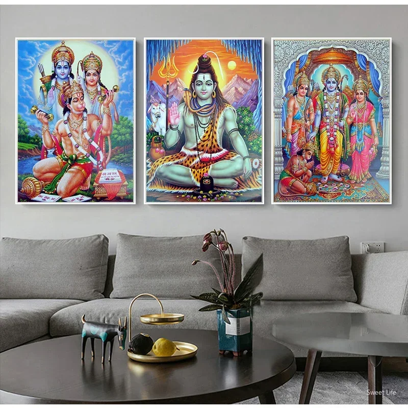 Indian Religion Shri Lakshmi Devi Ganesh Posters Pictures Canvas Wall Art Home Decor Paintings for Living Room Decoration