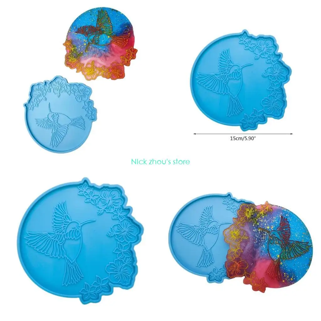 

E15E Creative Hummingbird Mug Pad Resin Casting Mold Jewelry Casting Silicone Epoxy Mould Cup Mat Decorative DIY Crafts M