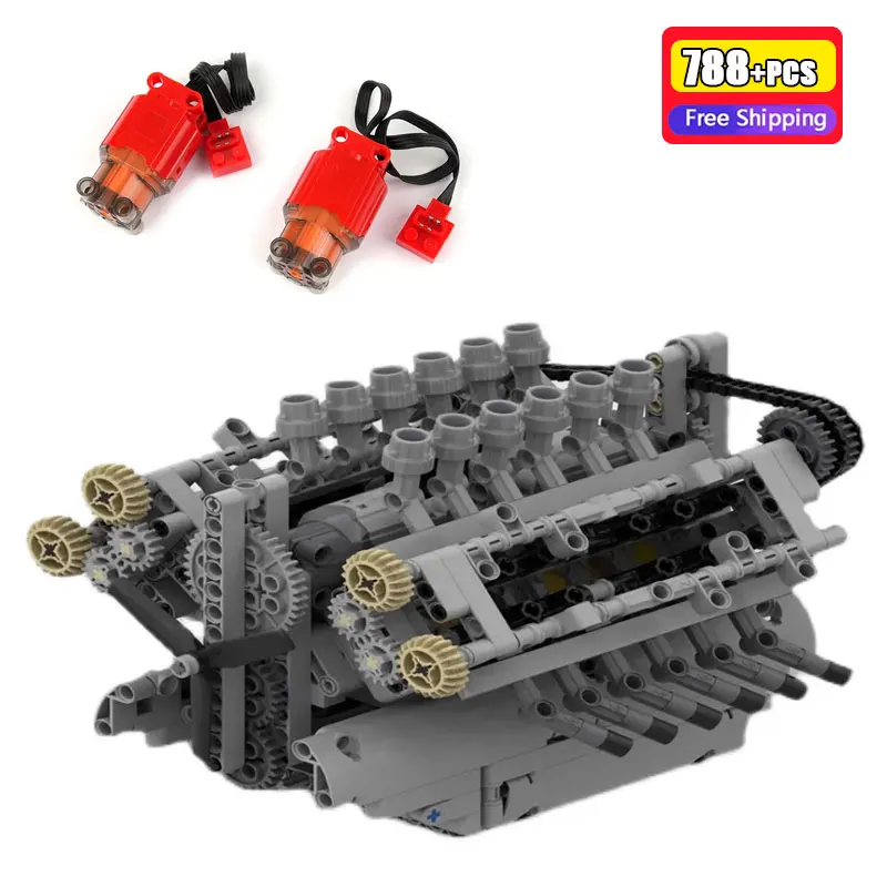 

MOC-40128 788Pcs V12 Engine Building Kit Technical Mechanical Model DIY Educational Construction Toy for Adults and Teens
