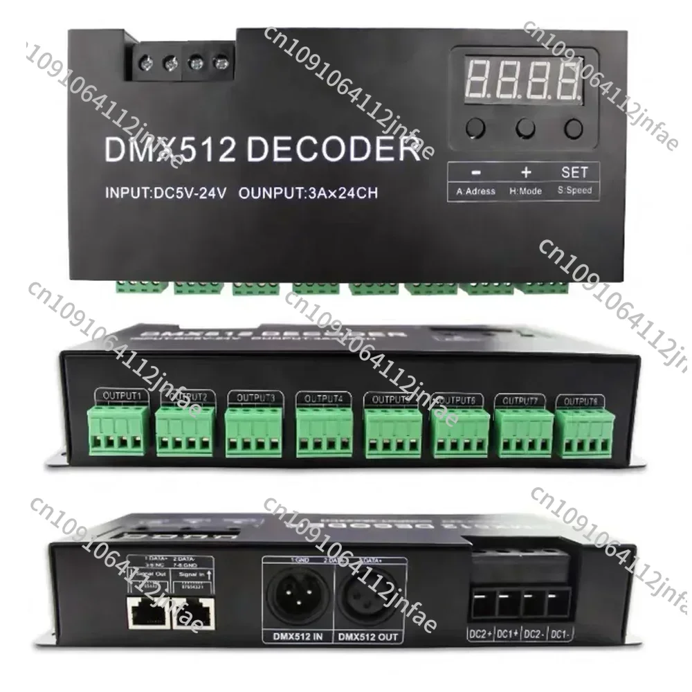 

Digital 24CH RGB RGBW DMX512 Decoder, 3CH RGB 4CH RGBW 512 Decoder DMX 512 Controller For LED Strip