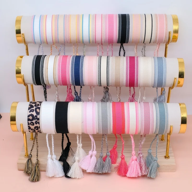 

Bohemia Style Bright Color Matching Webbing Wrist Band For Women Handmade Woven Tassel Bracelet Customize Logo Fashion Jewelry