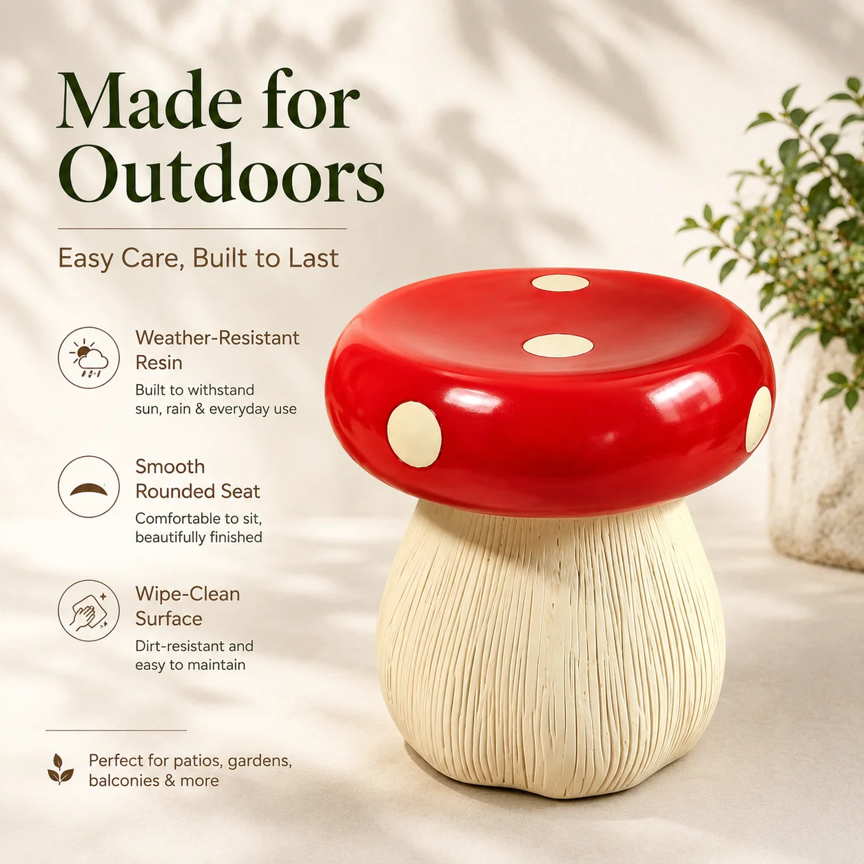 Resin Mushroom Stool Garden Outdoor Seat Decorative Patio Yard Lawn Accent Furniture Indoor Decor Red 33 X 33 X 34 cm Home Use view 5