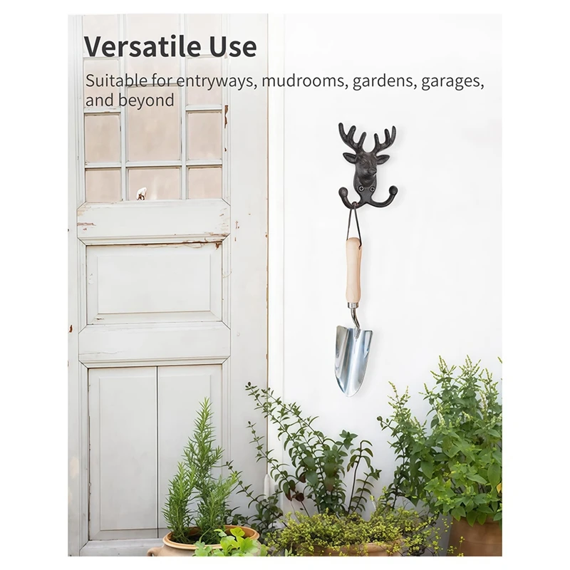 2 Pack Deer Head Cast Iron Wall Hooks -Decorative Coat Hooks Wall Mount for Hanging Key, Vintage Animal Decor Hanger-A27R