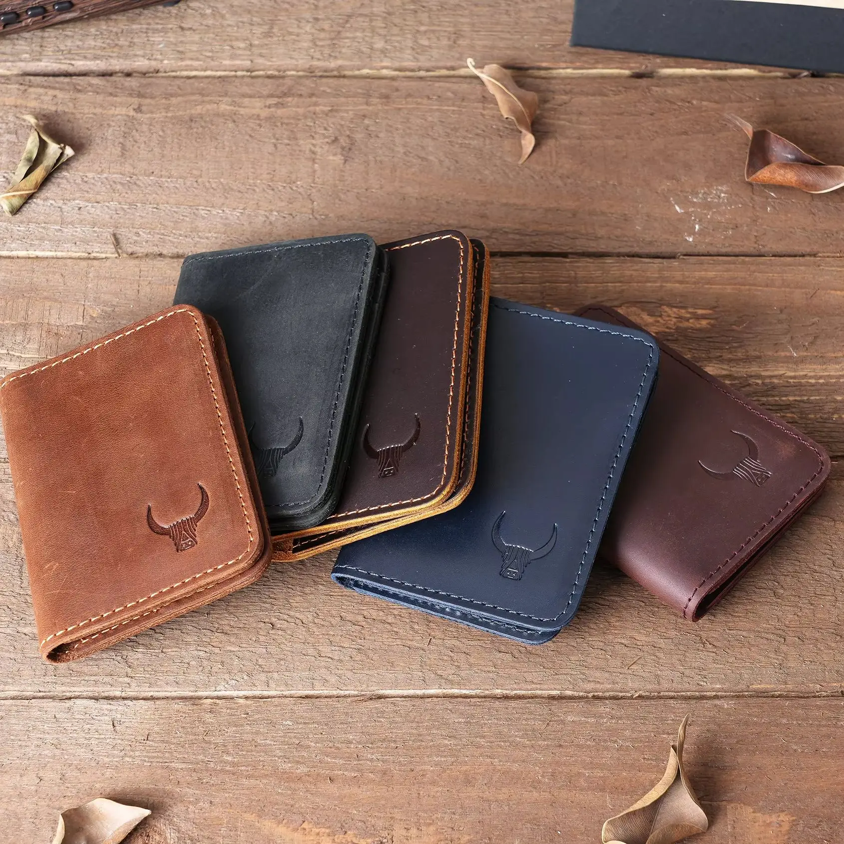 Men's Front Pocket Minimalist Cowhide Full Grain Leather Slim Wallet Card Holder ID License Bank Credit Card Vintage Retro NEW