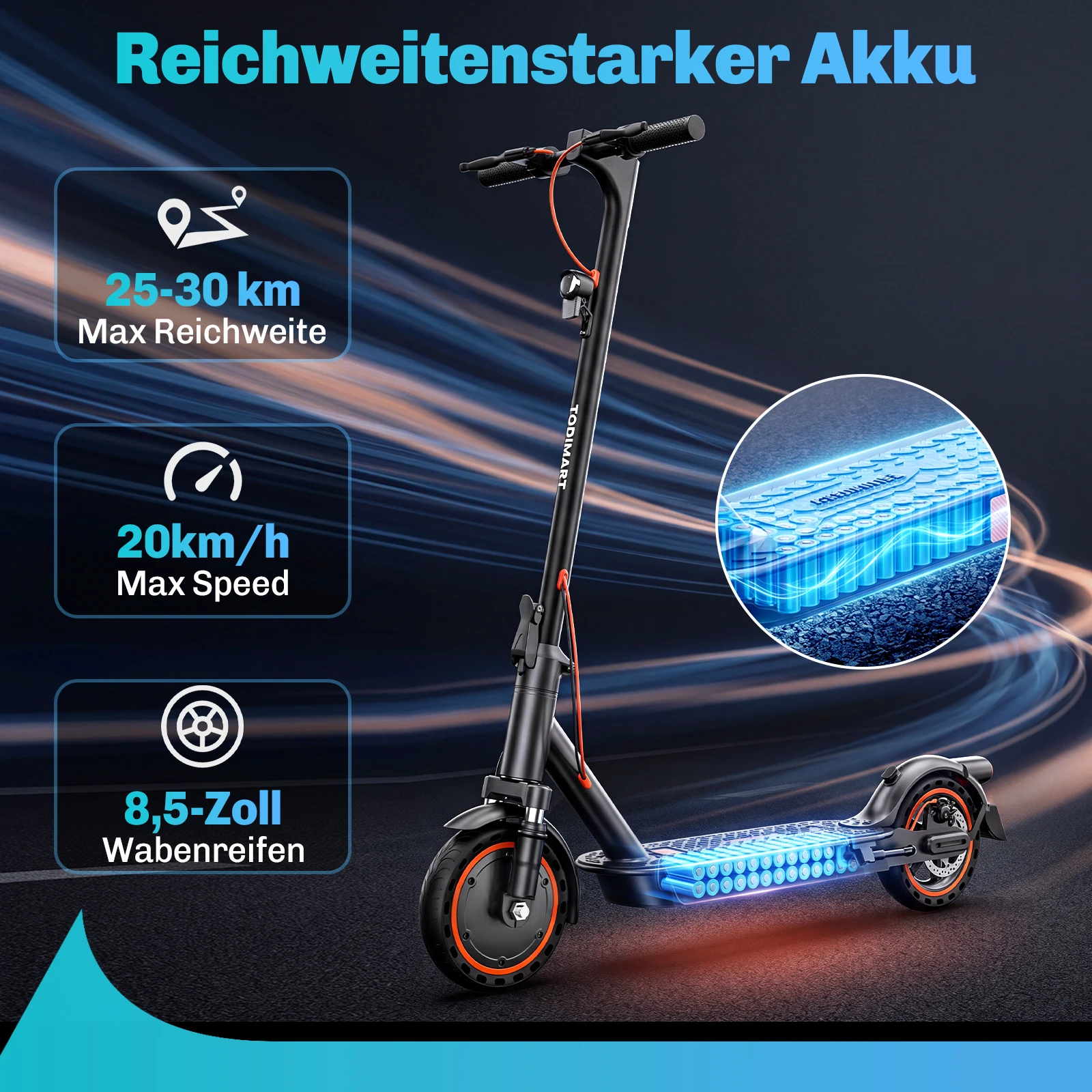 Patinete Eléctrico Plegable TODIMART T3A T3B Certificado, Llantas Sin Cámara de 8.5 Pulgadas, Máx. Patinete Eléctrico Ligero de 20 km/h y 11.8 kg con Pantalla HD y Aplicación Bluetooth para Adultos, Ideal para la Ciudad en Alemania
