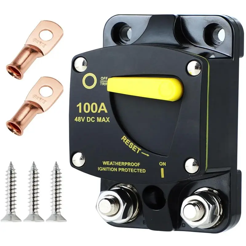 AEE2-Marine Circuit Breaker Resettable With Manual Reset Switch Button For Boat Trolling RV Yacht, 12V - 48V DC