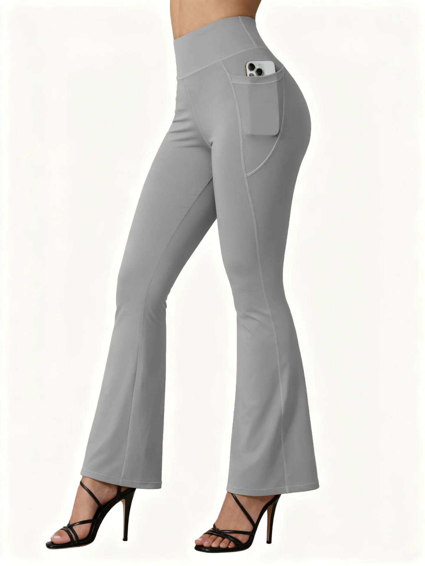 Hohe Taille, ausgestellte Yoga-Leggings für Damen, Po-Lifting mit Taschendesign, weites Bein, Leggings, Laufhose, Übergröße, Gymnastikhose – Detail 9