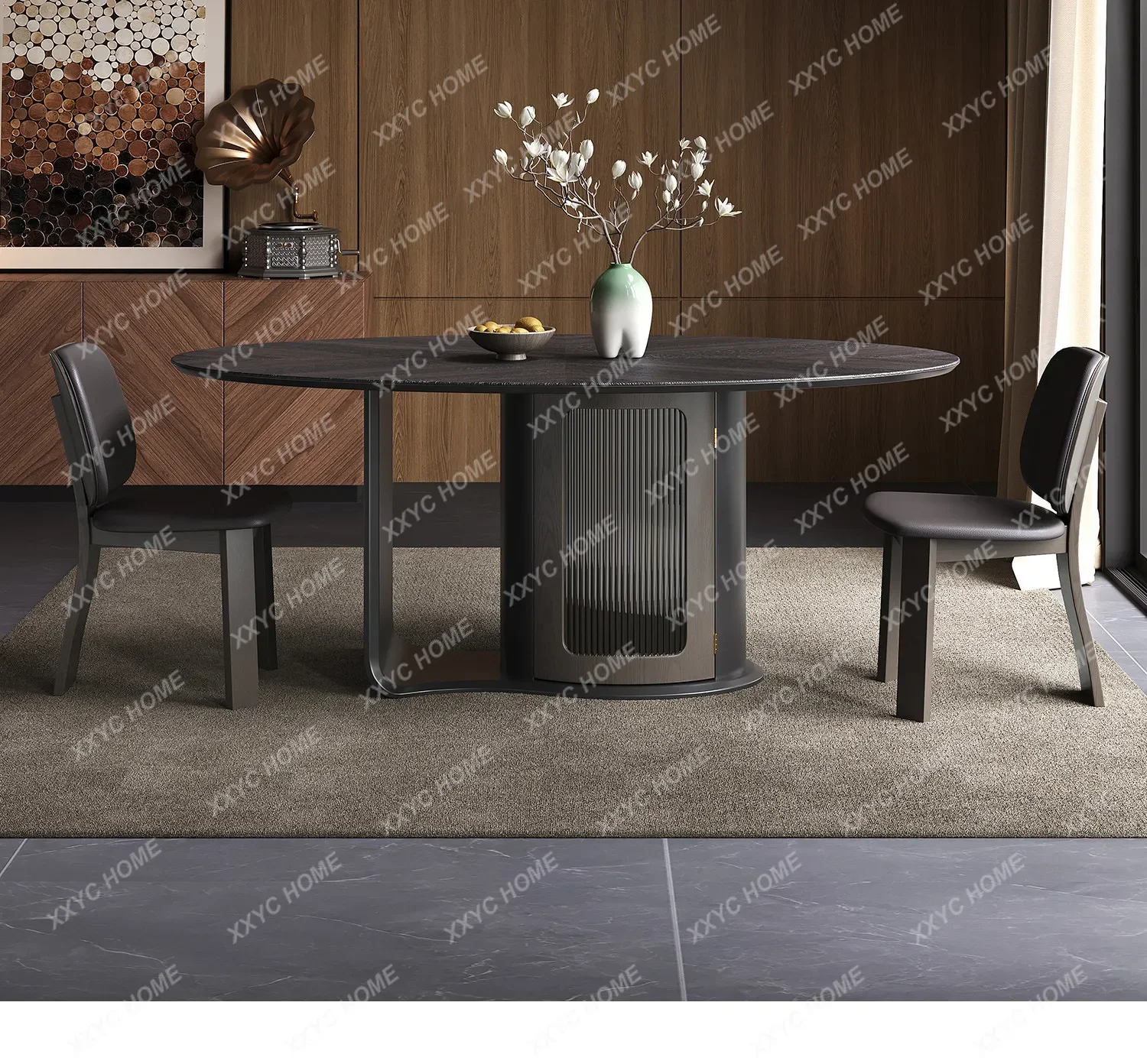minimalist tempered glass storage dining table oval  black home luxury