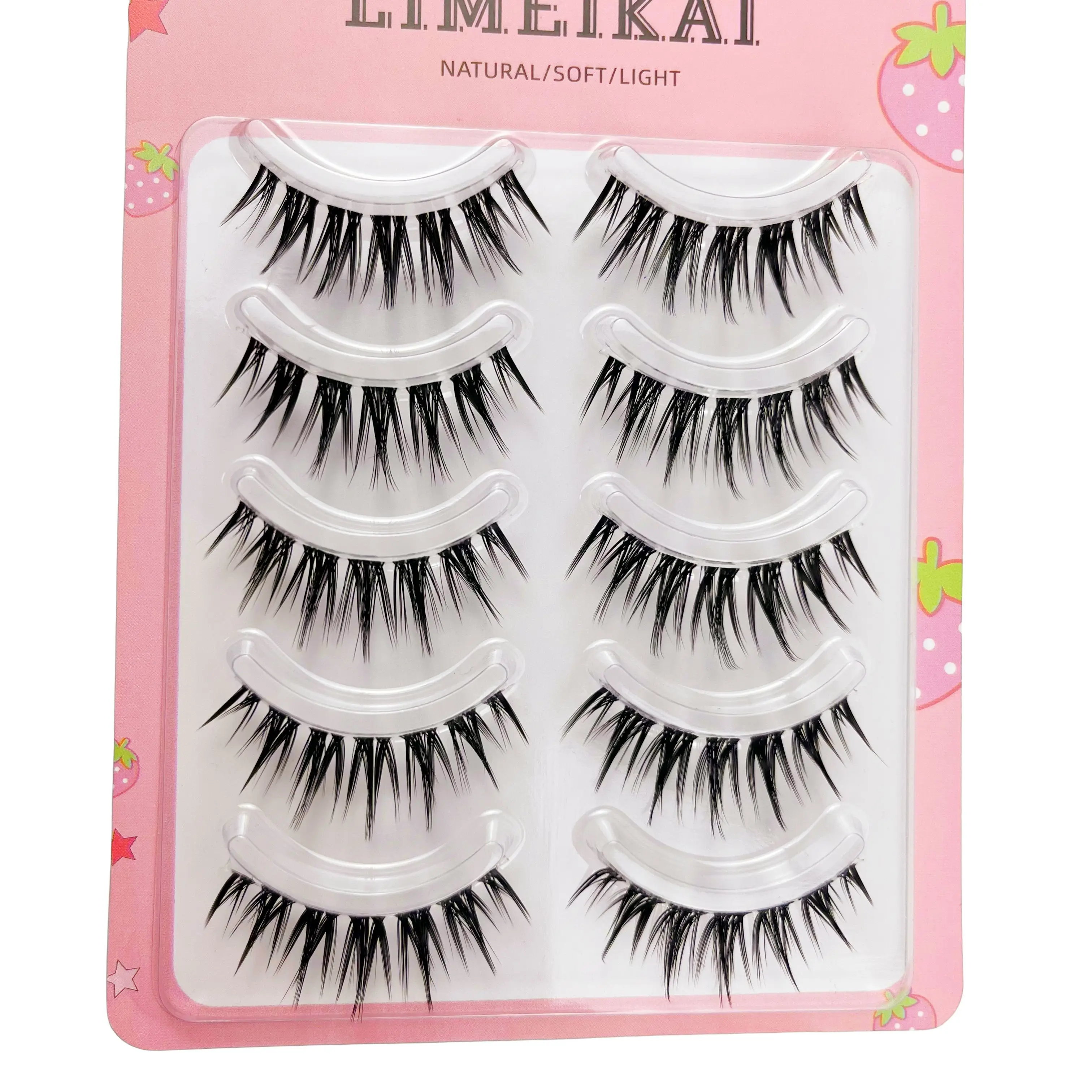 5 أزواج من الرموش المبللة على الطراز الكرتوني، سيقان شفافة وناعمة، مريحة في الارتداء، رموش صناعية شفافة