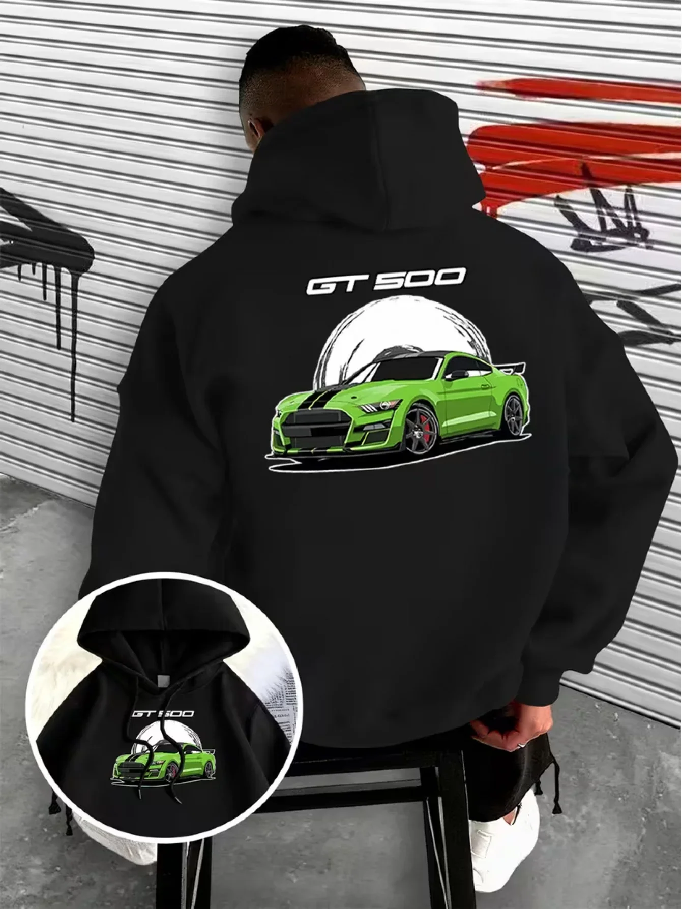 Men's GT500 American Muscle Car Double Sided Print Hoodie Retro US Tuner Streetwear Unisex Oversized Autumn Pullover