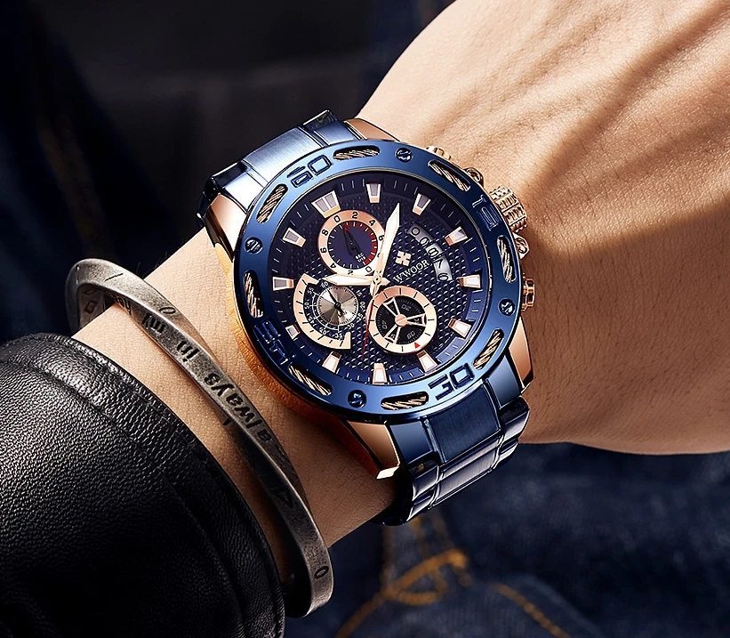 

2024 Hot Selling Men's Steel Strap Quartz Watch Steel Rope Six Pin Multifunctional Waterproof Single Folding Buckle Watch