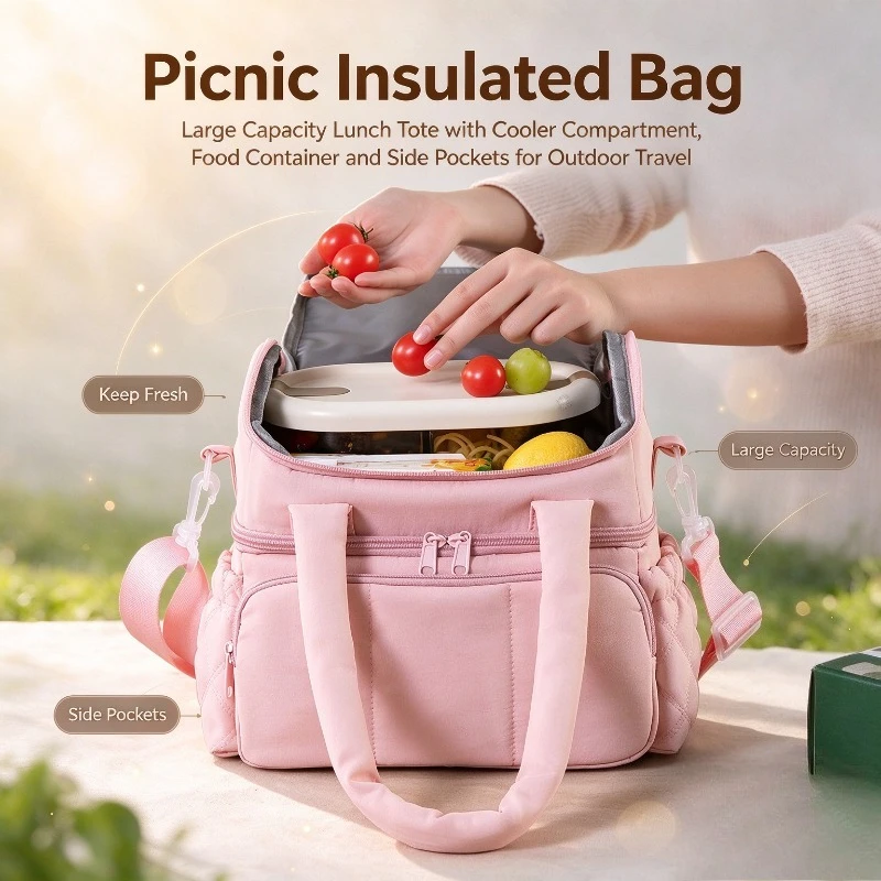 Large Capacity Insulated Lunch Bag Portable Handheld Bento Tote Bag For Office Workers Outdoor Picnic Food Storage