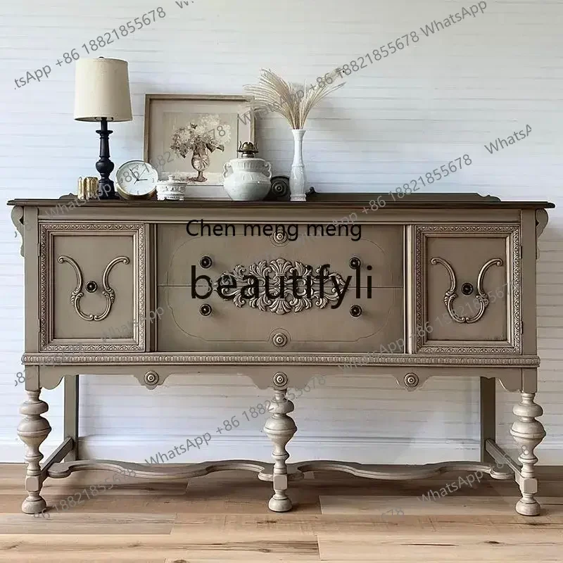 

New arrive French solid wood entrance cabinet retro integrated partition cabinet entrance table wall decorative cabinet